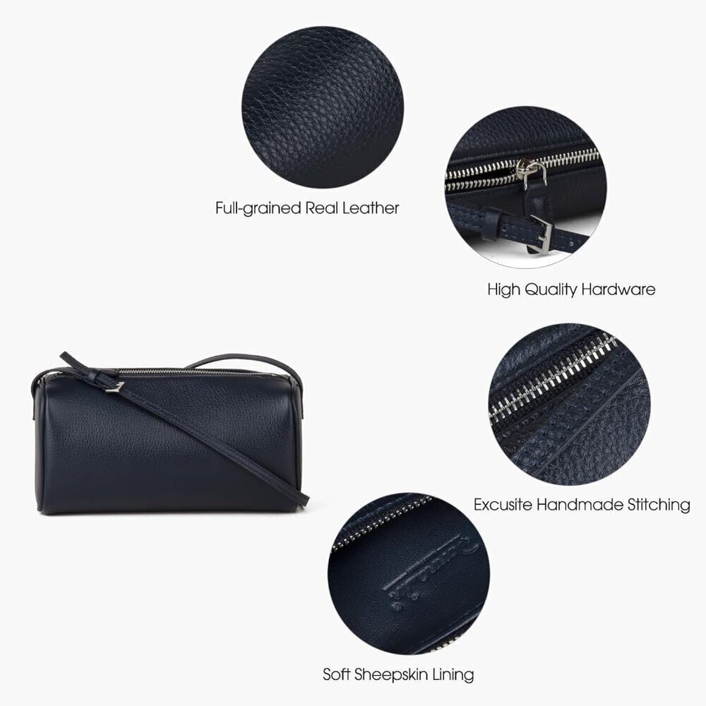 Women Navy-lychee Pattern Crossbody Purse with Adjustable Strap Full-Leather - Picture 6 of 6